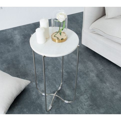 INV Odkládací stolek Edel bílý mramor, stříbrná - Design4life