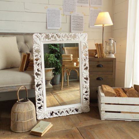Zrcadlo s rámem z mangového dřeva Orchidea Milano Antique White Lace - Bonami.cz