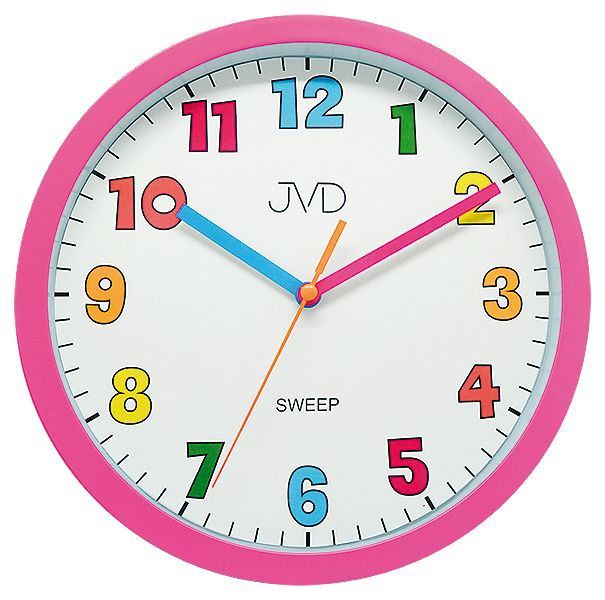 Růžové barevné tiché netikající dětské hodiny JVD sweep HA46.2 (barevné dětské dívčí růžové hodiny) - Favi.cz