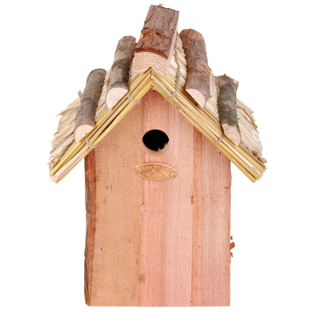 Ptačí budka z jedlového dřeva se slaměnou střechou Esschert Design Antik, výška 27 cm - Bonami.cz