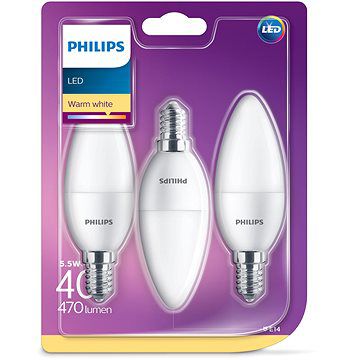 Philips LED Svíčka 5.5-40W, E14, 2700K, matná, set 3ks  - alza.cz