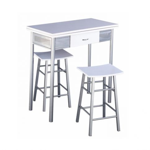 Barový set - stůl + 2 židle, stříbrná / bílá, HOMER - maxi-postele.cz