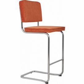 Oranžová manšestrová barová židle ZUIVER RIDGE KINK RIB 75 cm