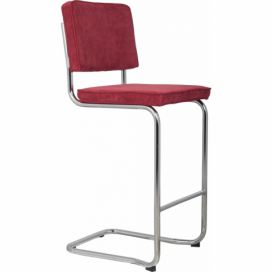Červená manšestrová barová židle ZUIVER RIDGE KINK RIB 75 cm