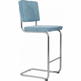 Modrá manšestrová barová židle ZUIVER RIDGE KINK RIB 75 cm