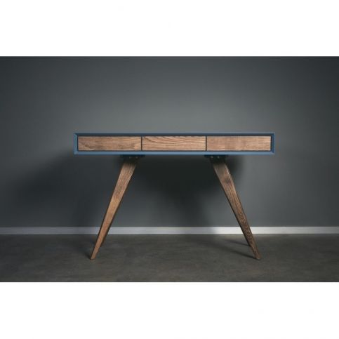 Modrý pracovní stůl z masivního jasanového dřeva Charlie Pommier Triangle, 140 x 40 cm - Bonami.cz