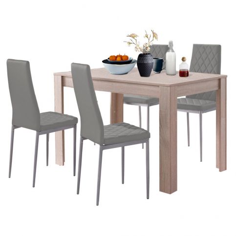 Set jídelního stolu v dubovém dekoru a 4 šedých jídelních židlí Støraa Lori and Barak, 120 x 80 cm - Bonami.cz