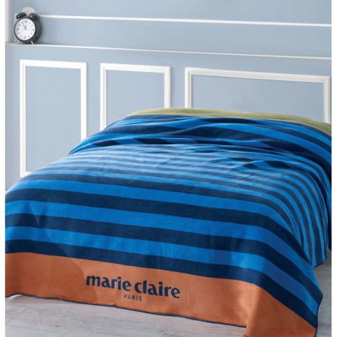 Modrá deka s černými pruhy z edice Marie Claire, 200 x 220 cm - Bonami.cz
