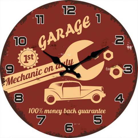 Postershop Nástěnné skleněné hodiny: Garage (mechanic on duty) - 38 cm - Favi.cz
