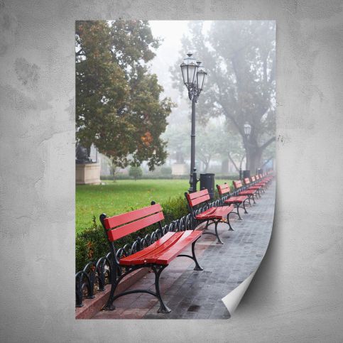 Plakát - Červené lavičky v parku (80x120 cm) - PopyDesign - Popydesign