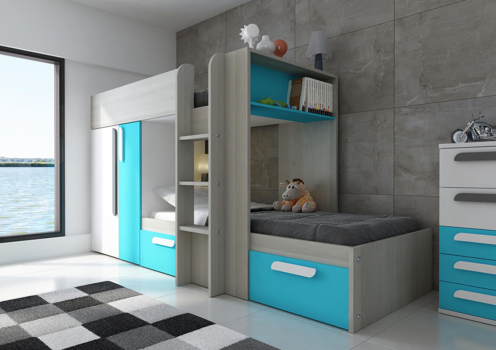 Aldo Poschoďová postel pro kluky B s modrými prvky - Nábytek ALDO