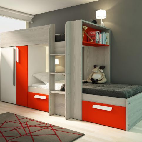 Patrová postel B s prvky v červeném odstínu - Nábytek aldo - NE