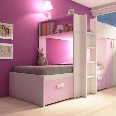 Patrová postel Bo3 - bílo růžová kombinace - Nábytek aldo - NE