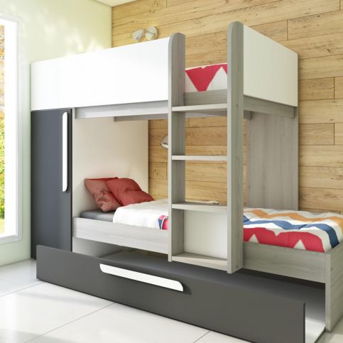 Patrová postel pro dvě i tři děti Bo7 - graphit - Patrová postel bez šuplíku Bo7 - Nábytek aldo - NE