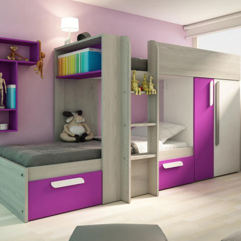 Patrová postel pro holky B s růžovými prvky - Nábytek aldo - NE