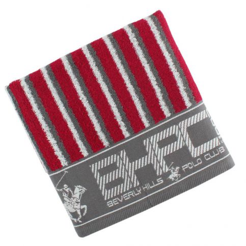 Šedo-červený ručník Beverly Hills Polo Club Lawson, 50 x 100 cm - Bonami.cz