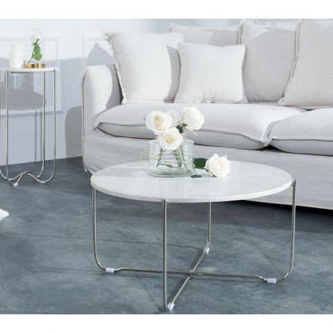 INV Konferenční stolek Edel bílý mramor, stříbrná - Design4life