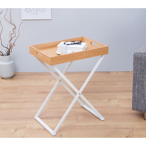 INV Odkládací stolek Butler dub-bílá, podnos - Design4life