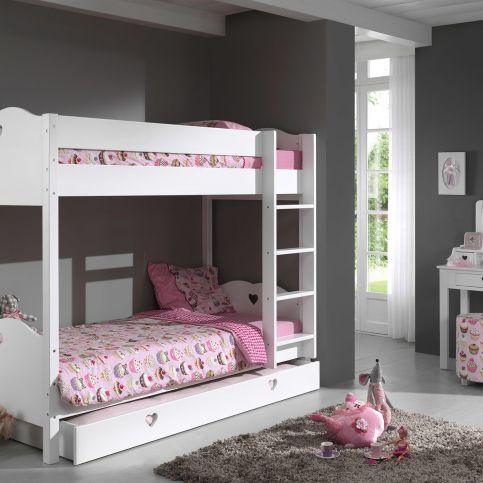 Dětský pokoj pro tři holky Amori  - Patrová postel: 211,2x174x104,5 - Nábytek aldo - NE