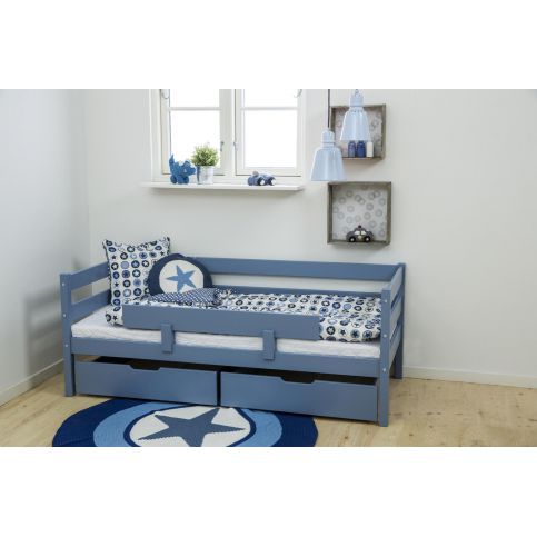 Dětská postel Ida se šuplíky a zábranou - modrá - Postel bez zábrany: 166x65x76 cm - Nábytek aldo - NE