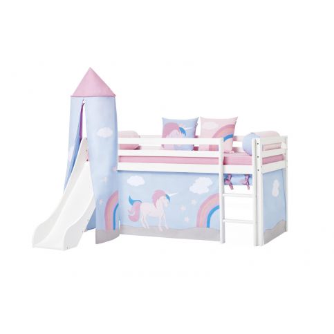 Dětská postel s klouzačkou a věží Jednorožec - Dětská postel s klouzačkou, roštem - Nábytek aldo - NE