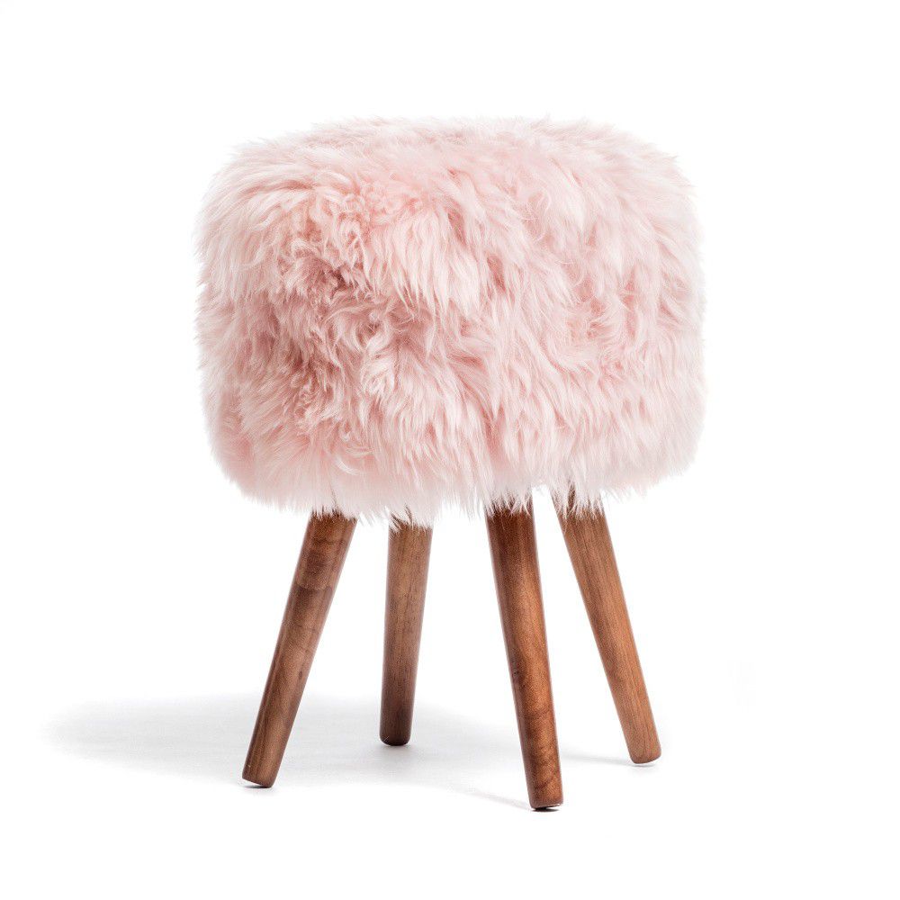 Stolička s růžovým sedákem z ovčí kožešiny Native Natural, ⌀ 30 cm - Bonami.cz