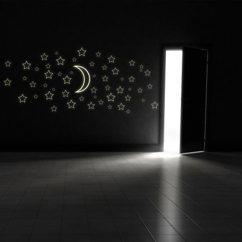 Svíticí samolepka na zeď - Hvězdy s měsícem (obrysy) - PopyDesign - Popydesign