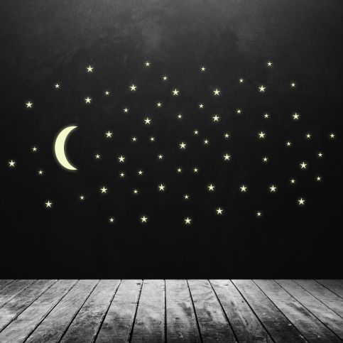 Svíticí samolepka na zeď - Hvězdy s měsícem - PopyDesign - Popydesign