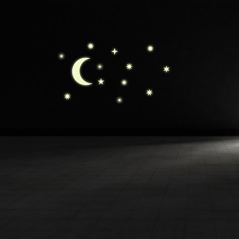Svíticí samolepka na zeď - Měsíc a hvězdy art - PopyDesign - Popydesign