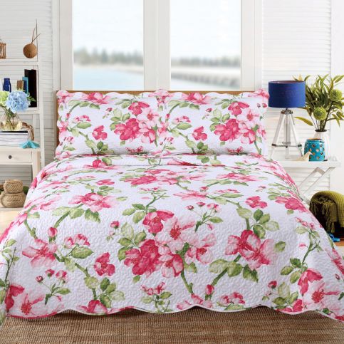 Přehoz přes postel s motivem květin se dvěma povlaky na polštář Sleeptime Emma, 260 x 250 cm - Bonami.cz