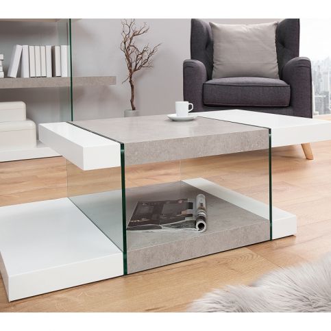 INV Konferenční stolek Noxy 110cm bílá-betonová-sklo - Design4life