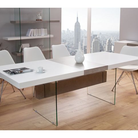 INV Jídelní stůl Note 160-200cm bílá-betonově šedá - Design4life