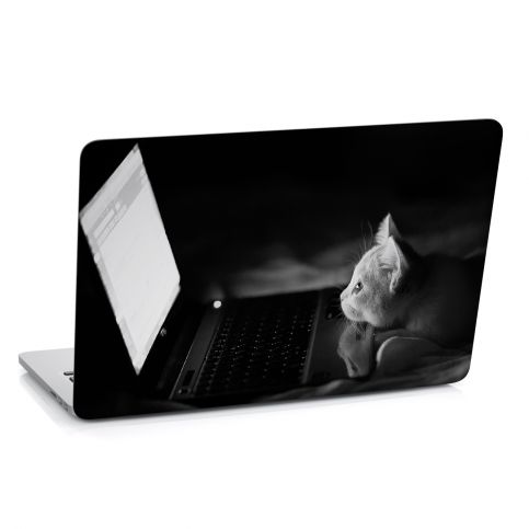 Samolepka na notebook - Kočička s notebookem (29x20 cm) - PopyDesign - Popydesign