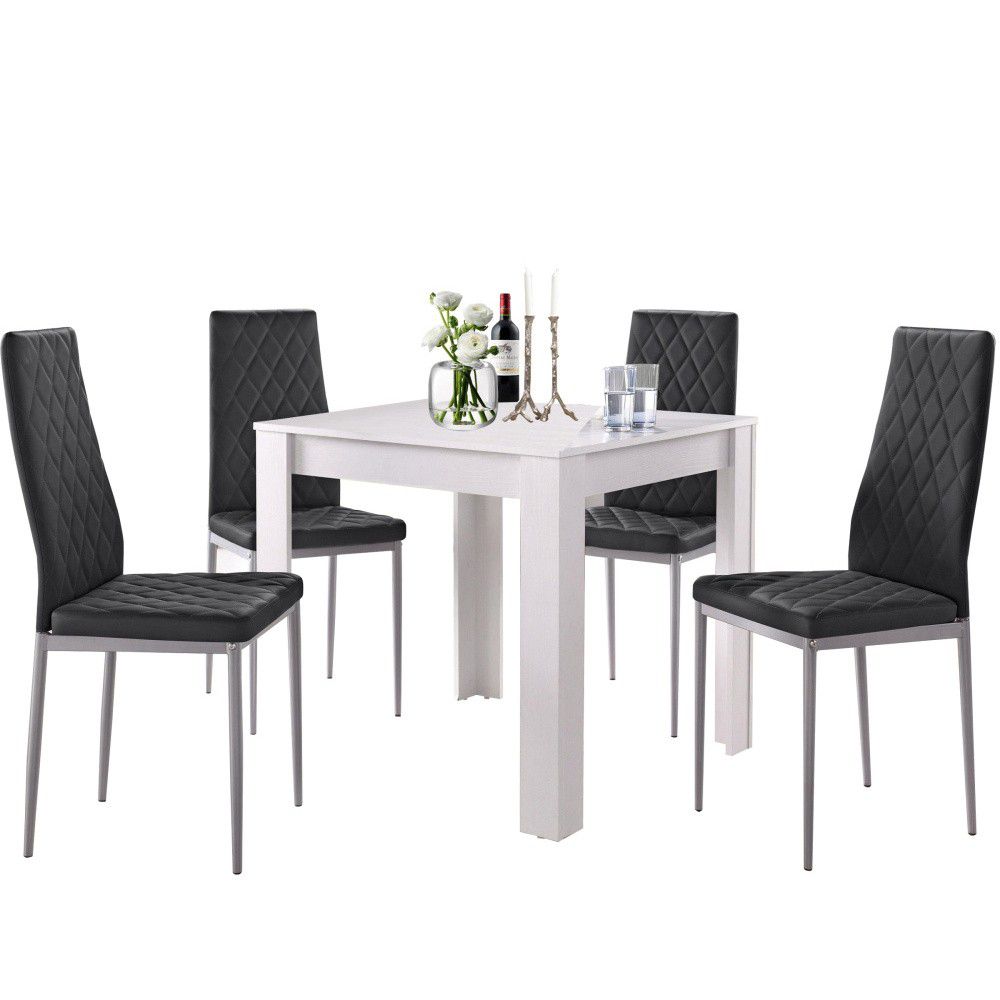 Set bílého jídelní stolu a 4 černých jídelních židlí Støraa Lori and Barak, 80 x 80 cm - Bonami.cz