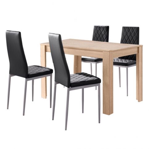 Set jídelního stolu v dubovém dekoru a 4 černých jídelních židlí Støraa Lori and - Bonami.cz