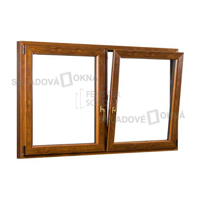 Skladova-okna Dvoukřídlé plastové okno se středovým sloupkem PREMIUM 2060 x 1540 mm barva bílá/zlatý dub - Skladová Okna