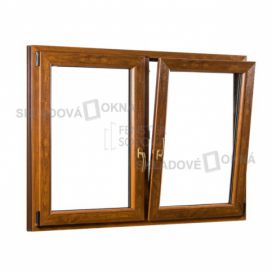 Skladova-okna Dvoukřídlé plastové okno se středovým sloupkem PREMIUM 1760 x 1540 mm barva bílá/zlatý dub Skladová Okna