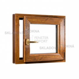 Skladova-okna Jednokřídlé plastové okno PREMIUM otvíravo-sklopné pravé 650 x 650 mm barva bílá/zlatý dub Skladová Okna