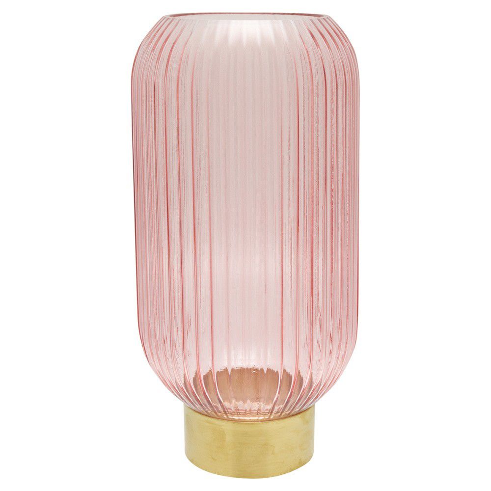 Růžová skleněná váza s kovovým podstavcem Green Gate, výška 31 cm - Bonami.cz