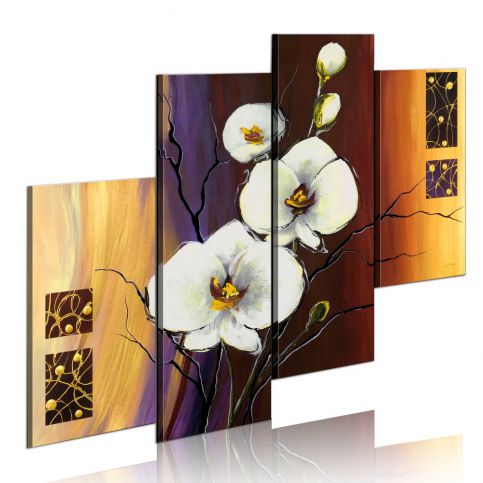Ručně malovaný obraz - Bílá orchidea 120x100 cm - GLIX DECO s.r.o.