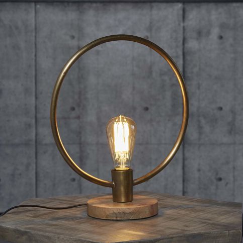 Stolní lampa kruh s dřevěným podstavcem bronz s patinou Zijlstra - Nábytek aldo - NE
