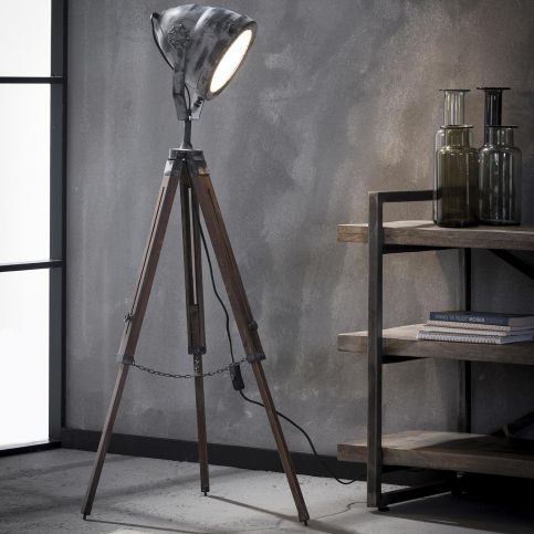 Stojací lampa železná s dřevěným stativem - Nábytek aldo - NE