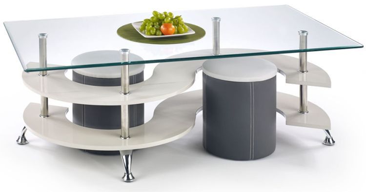 HALMAR Konferenční stolek s taburety Linah bílý/šedý - FORLIVING