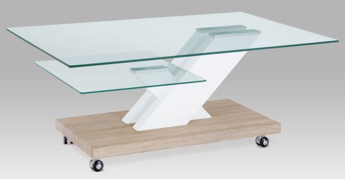 Konferenční stolek 110x70x46 cm, vysoký lesk bílý / sonoma / čiré sklo AHG-110 SON Autronic - DEKORHOME.CZ