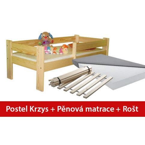 POSTEL KRZYS 70 x 160 + PĚNOVÁ MATRACE + ROŠT - maxi-postele.cz