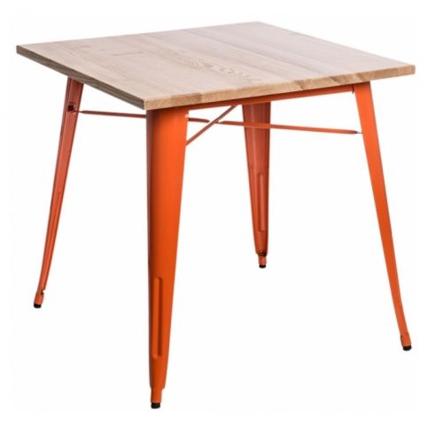Jídelní stůl Tolix 76x76, oranžová/světlé dřevo 72990 CULTY - Designovynabytek.cz