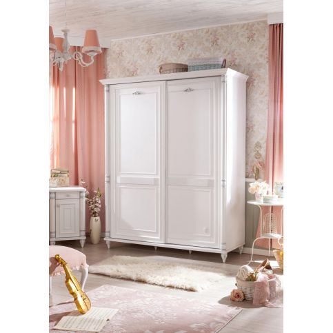 Bílá šatní skříň s posuvnými dveřmi Romantic - Nábytek aldo - NE
