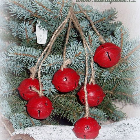Vánoční dekorace rolničky, 6 kusů červené (dekorace) - Stará půda