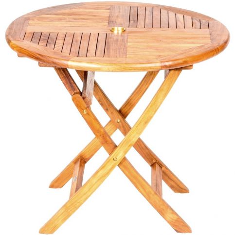 Skládací zahradní stůl s deskou z teakového dřeva Massive Home Shankar, ⌀ 90 cm - Bonami.cz