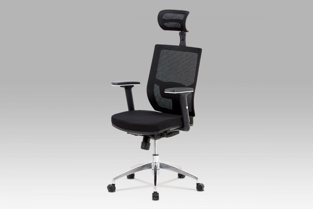 Kancelářská židle, černá látka / černá síťovina, hliníkový kříž, synchronní mechanismus - DAKA nábytek